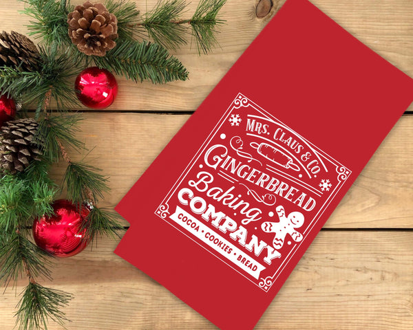 Mrs. Claus and Co Gingerbread Baking Company Christmas Red and White Hand Towel Flour Sack Kitchen Holiday Home Decor for Men Women