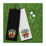 Best Grandpa By Par Tri-fold Golf Towel with Clip 100% Microfiber Waffle Weave Black White Gift Idea for Golfer Men Grandfather