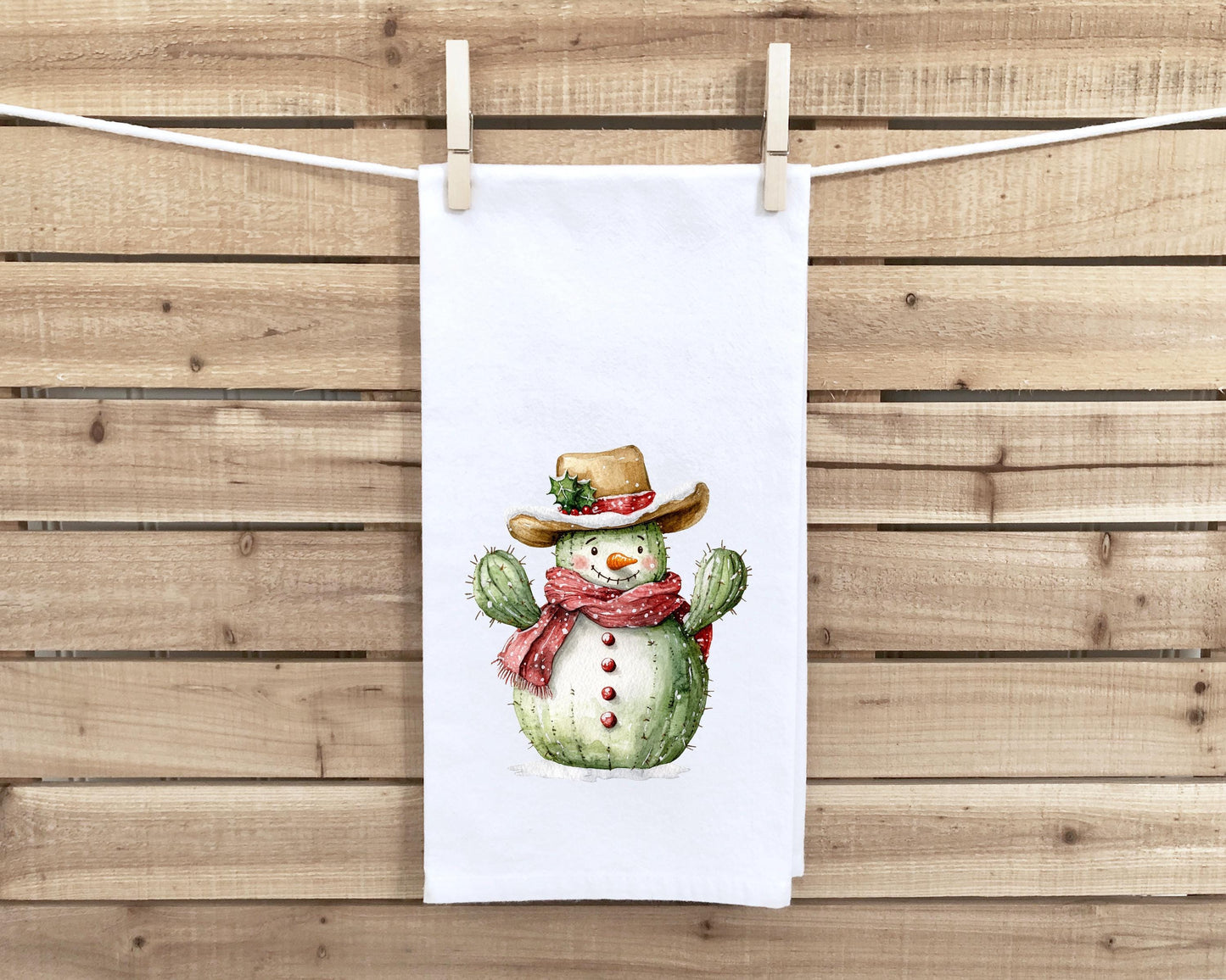 Set of 2 Christmas Cactus Cowboy Snowman Flour Sack Kitchen Towels Country Western Desert Holiday Home Decor Party Decorations