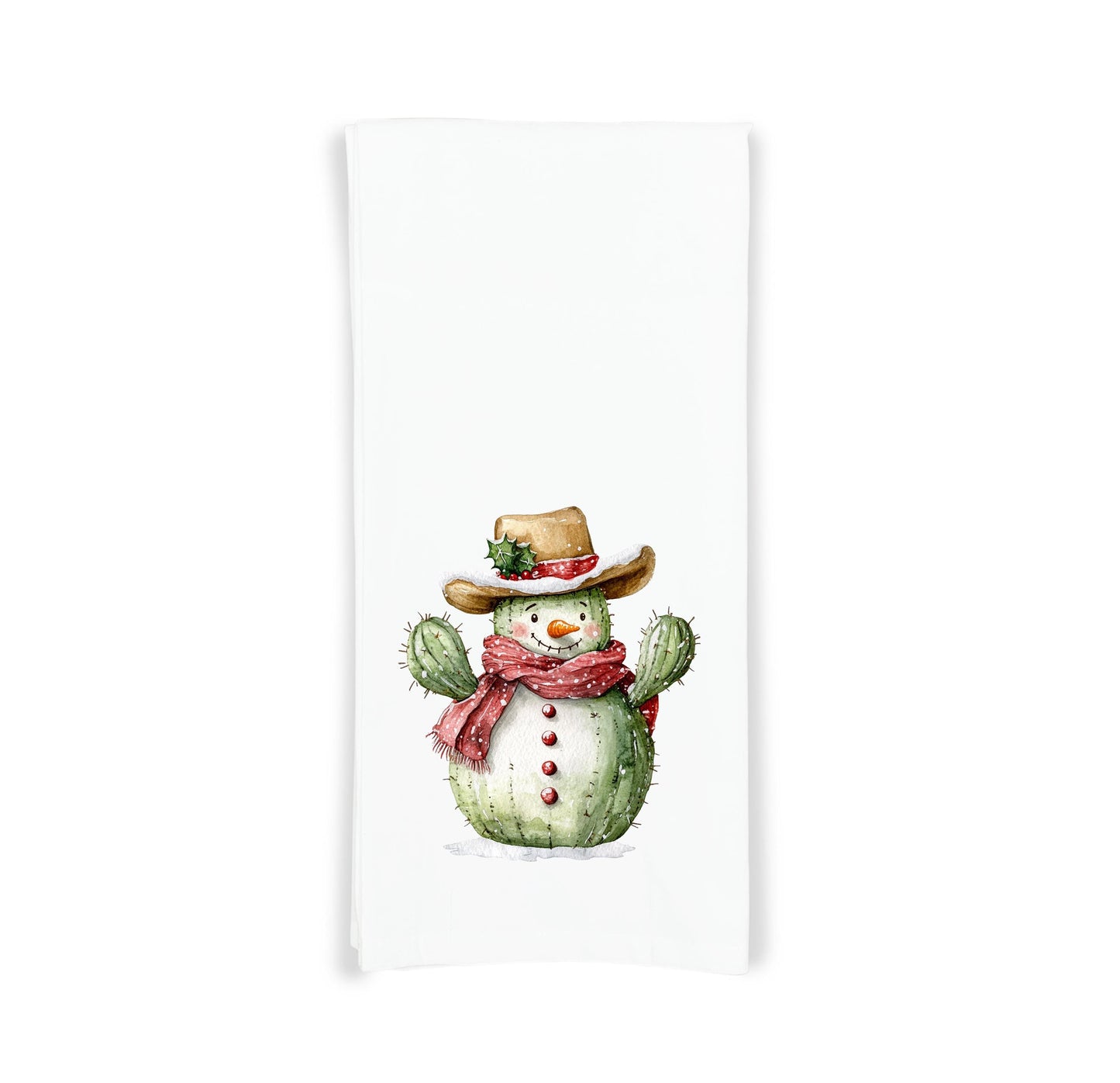 Set of 2 Christmas Cactus Cowboy Snowman Flour Sack Kitchen Towels Country Western Desert Holiday Home Decor Party Decorations
