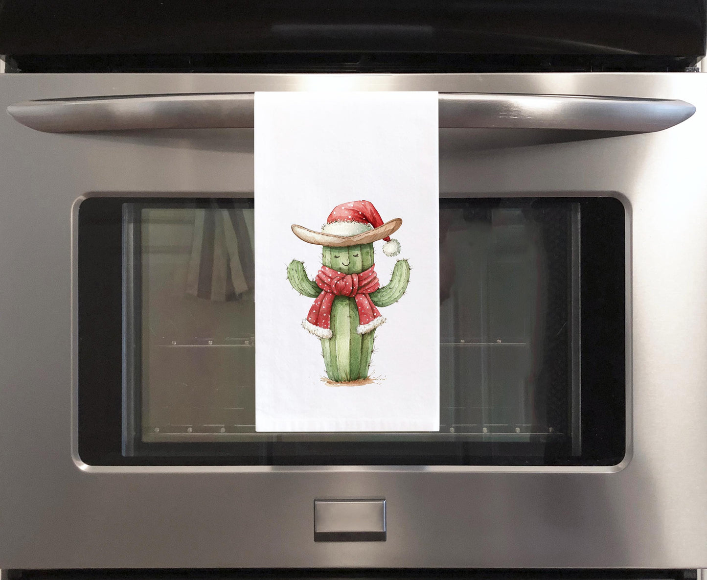 Set of 2 Christmas Cactus Cowboy Snowman Flour Sack Kitchen Towels Country Western Desert Holiday Home Decor Party Decorations