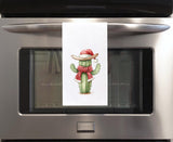 Set of 2 Christmas Cactus Cowboy Snowman Flour Sack Kitchen Towels Country Western Desert Holiday Home Decor Party Decorations