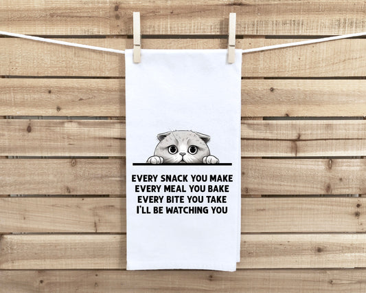Scottish Fold Cat Every Snack You Make Flour Sack Kitchen Towel Funny Peeking Kitty Dish Cloth Housewarming Hostess Birthday Christmas Gift