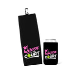 Queen of the Court Pickleball Can Cooler Sleeves - Pink Green and Black - Regular or Skinny 12oz Beverage Beer Soda Party Favor Player Gift