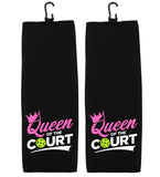 Queen of the Court Pickleball Can Cooler Sleeves - Pink Green and Black - Regular or Skinny 12oz Beverage Beer Soda Party Favor Player Gift