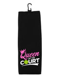 Queen of the Court Pickleball Can Cooler Sleeves - Pink Green and Black - Regular or Skinny 12oz Beverage Beer Soda Party Favor Player Gift
