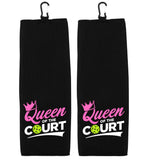 Queen of the Court Pickleball Can Cooler Sleeves - Pink Green and Black - Regular or Skinny 12oz Beverage Beer Soda Party Favor Player Gift