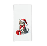 Gray Tabby Cat Christmas Flour Sack Kitchen Towel Cute Xmas Kitty Dish Cloth Housewarming Hostess Birthday Christmas Gift