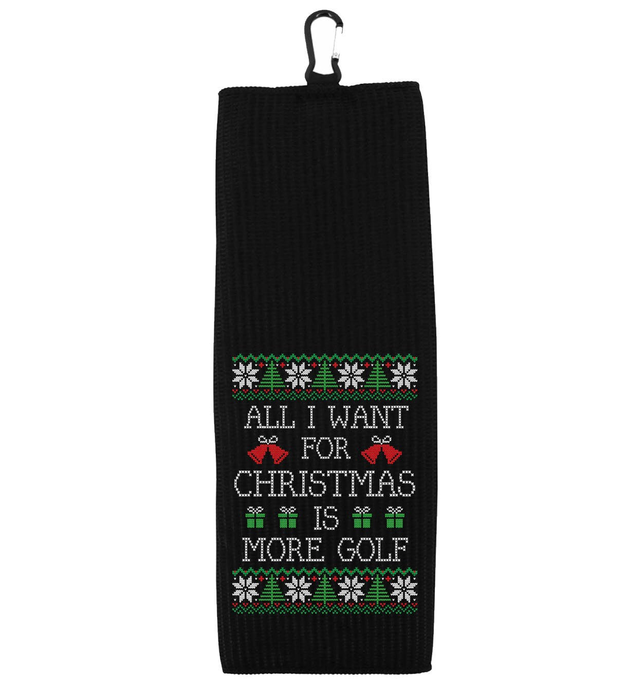 All I Want for Christmas Is More Golf Tri-fold Golf Christmas Towel with Clip 100% Microfiber Waffle Weave Black White Gift Idea for Golfer