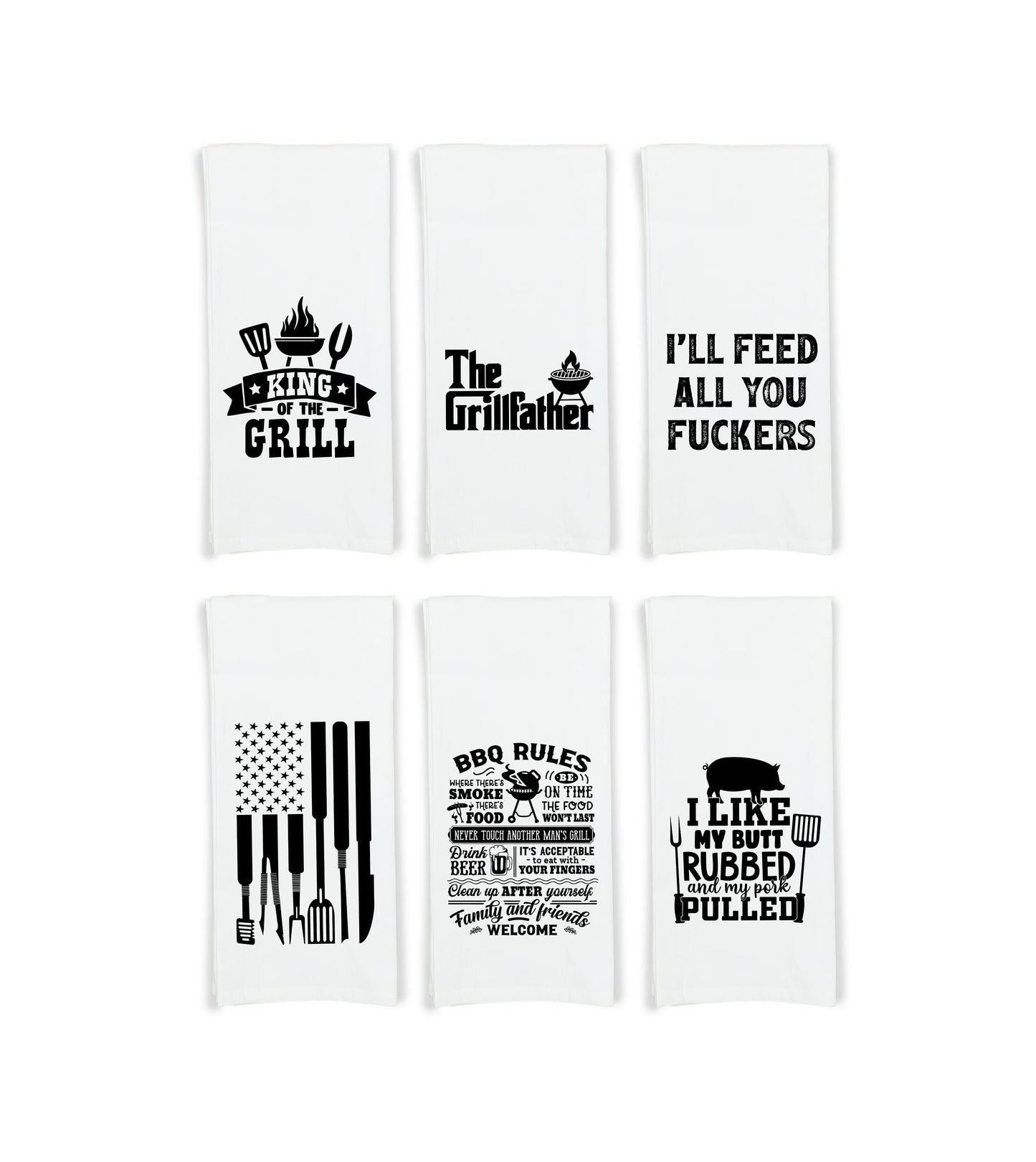 Funny Grilling Towels Set of 6 - Birthday Christmas Fathers Day Gift for Men Dad Grandpa Husband Boyfriend