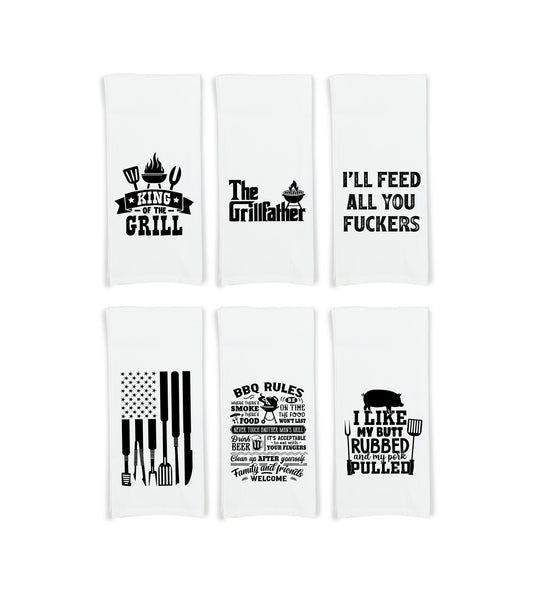 Funny Grilling Towels Set of 6 - Birthday Christmas Fathers Day Gift for Men Dad Grandpa Husband Boyfriend