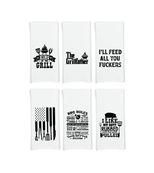 Funny Grilling Towels Set of 6 - Birthday Christmas Fathers Day Gift for Men Dad Grandpa Husband Boyfriend
