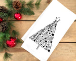 Music Notes Christmas Tree Black and White Musical Hand Towel Flour Sack Kitchen Holiday Home Decor Decorations for Men Women