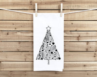 Music Notes Christmas Tree Black and White Musical Hand Towel Flour Sack Kitchen Holiday Home Decor Decorations for Men Women