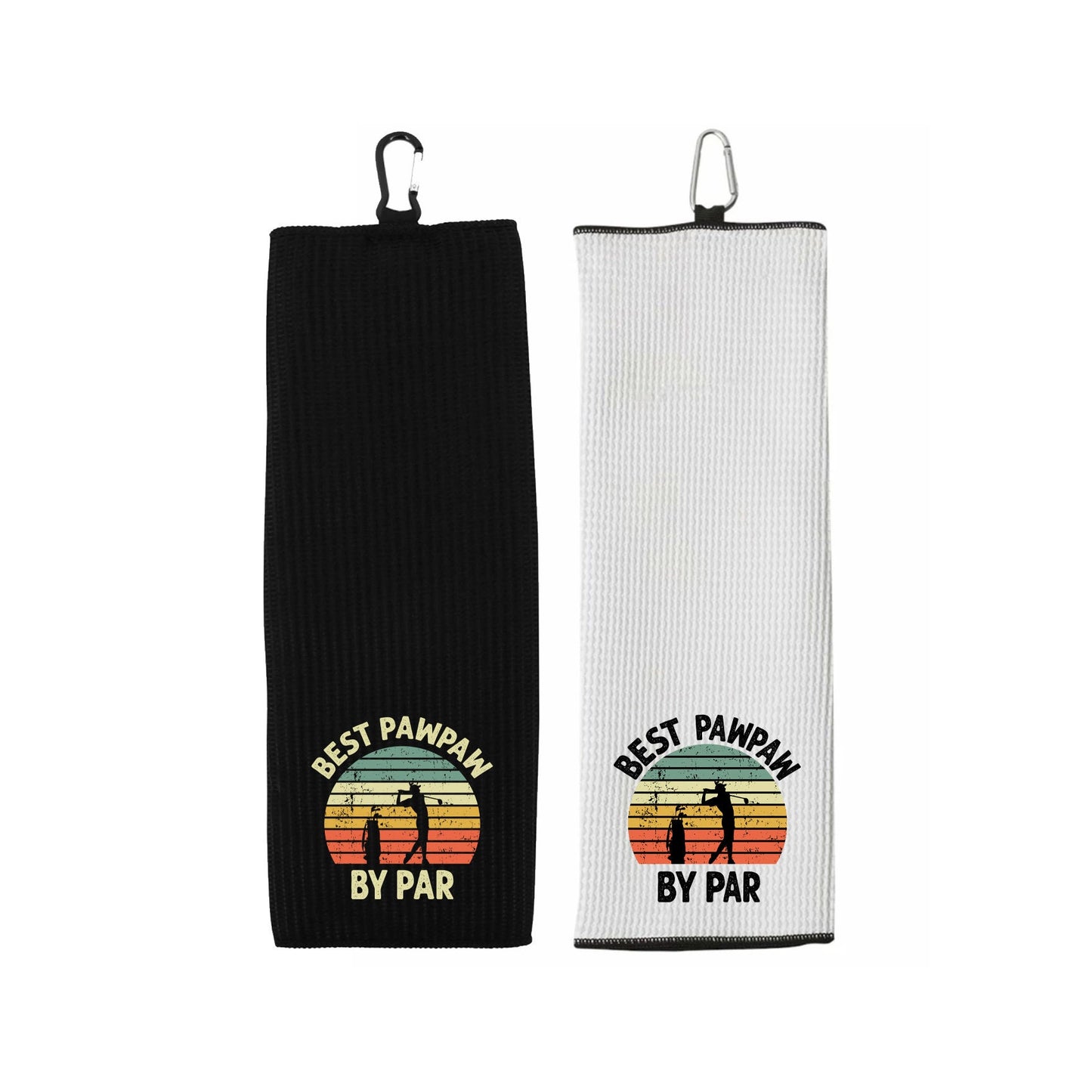Best Pawpaw By Par Tri-fold Golf Towel with Clip 100% Microfiber Waffle Weave Black White Gift Idea for Golfer Men Grandpa Dad
