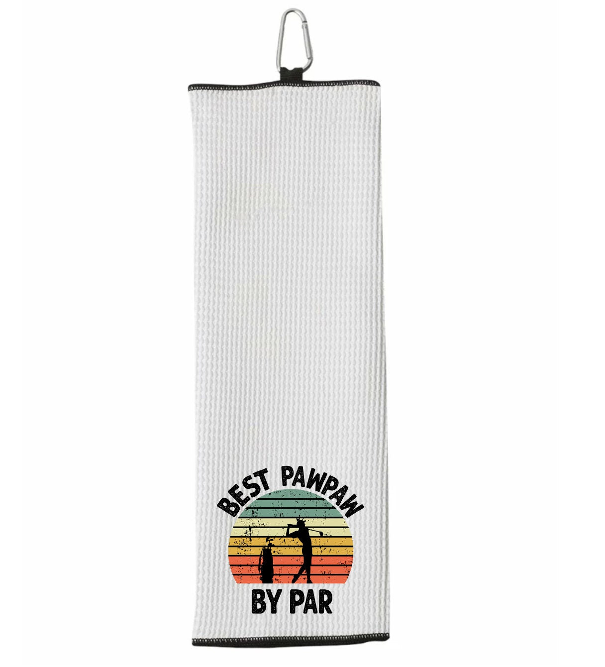 Best Pawpaw By Par Tri-fold Golf Towel with Clip 100% Microfiber Waffle Weave Black White Gift Idea for Golfer Men Grandpa Dad