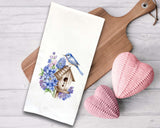 Set of 3 Watercolor Birdhouse Tea Towels Cute Watercolor Pastel Heart Hand Flour Sack Dish Towel Valentine's Birthday Mother's Day Gift