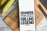 Grandpa the Man the Myth the Grilling Legend Hand Towel BBQ Grill Cook Birthday Father's Day Christmas Gift for Men Dad Grandfather Him