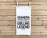 Grandpa the Man the Myth the Grilling Legend Hand Towel BBQ Grill Cook Birthday Father's Day Christmas Gift for Men Dad Grandfather Him
