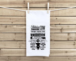 Advice from a Cow Funny Flour Sack Kitchen Towel with Saying Farmhouse Rustic Farm Themed Birthday Housewarming New Home Christmas Gift Idea