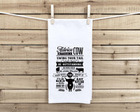 Advice from a Cow Funny Flour Sack Kitchen Towel with Saying Farmhouse Rustic Farm Themed Birthday Housewarming New Home Christmas Gift Idea