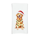 Golden Retriever Wrapped in Christmas Lights Flour Sack Cotton Hand Towel Dog Lover Hostess Birthday Christmas Gift Idea