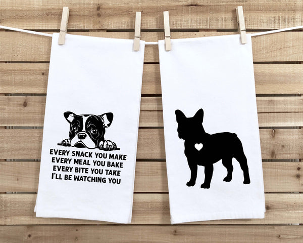 French Bulldog Flour Sack Kitchen Towel Gift Set of Two Funny Frenchie Dish Towels Birthday Christmas Gift for Women Men Dog Lovers