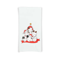 Cat Christmas Tree Flour Sack Dish Towels Hanging Loop Red Green White Funny Hand Towel Holiday Kitchen Decor Decorations Cute Gift Idea