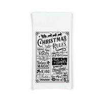 Christmas Rules Tea Towel Cute Black and White Flour Sack Kitchen Towel Farmhouse Home Decor Decoration for Men Women Family Friends