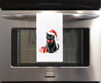 Black Cat Christmas Flour Sack Kitchen Towel Cute Xmas Kitty Dish Cloth Housewarming Hostess Birthday Christmas Gift