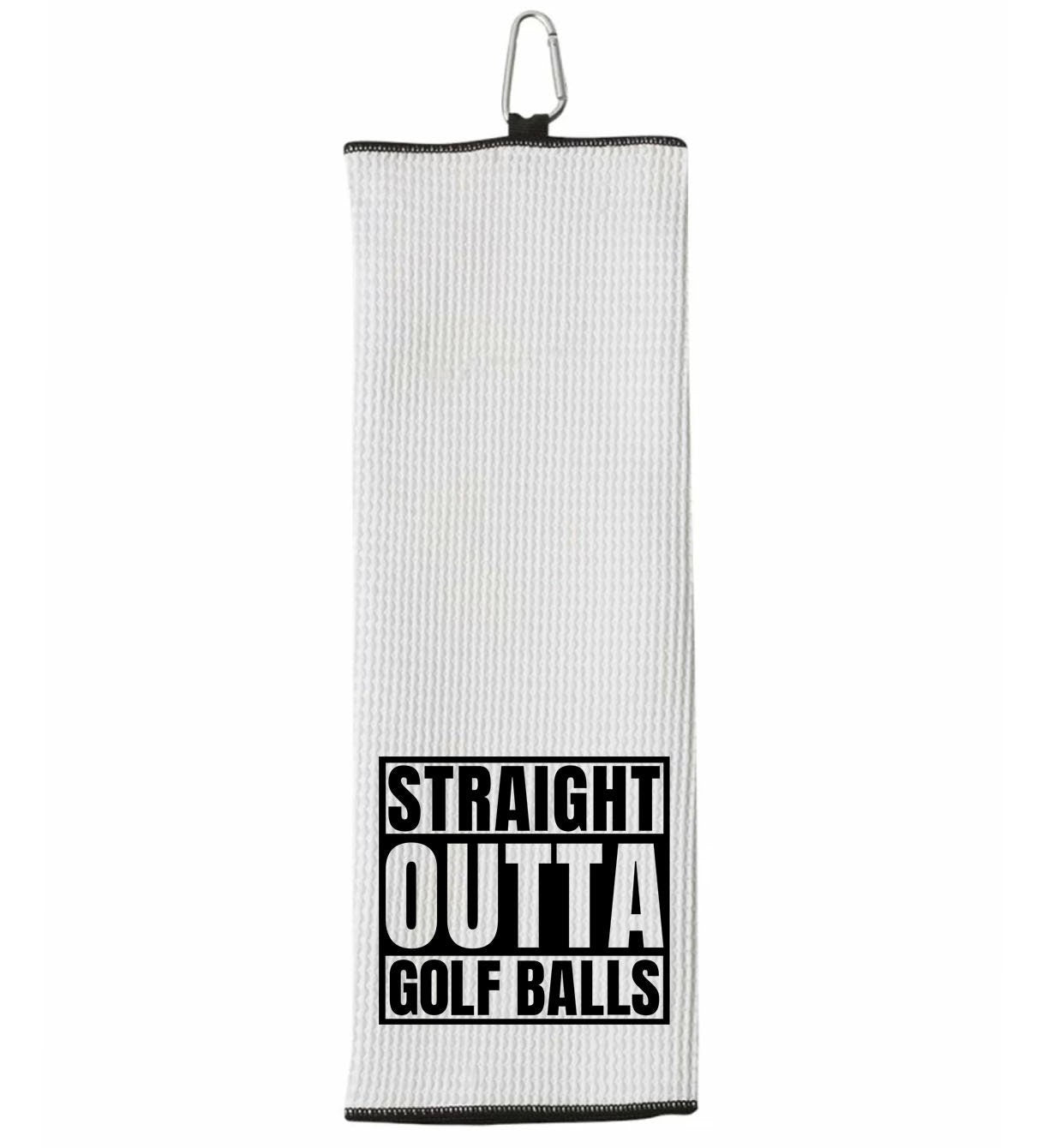 Straight Outta Golf Balls Tri-fold Golf Towel with Clip 100% Microfiber Waffle Weave Black White Funny Birthday Christmas Gift Idea for Men