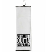 Straight Outta Golf Balls Tri-fold Golf Towel with Clip 100% Microfiber Waffle Weave Black White Funny Birthday Christmas Gift Idea for Men