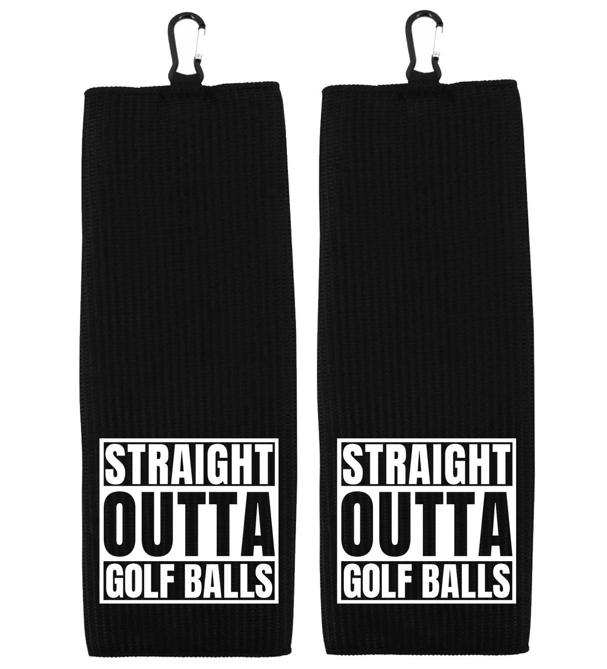 Straight Outta Golf Balls Tri-fold Golf Towel with Clip 100% Microfiber Waffle Weave Black White Funny Birthday Christmas Gift Idea for Men