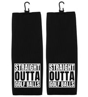 Straight Outta Golf Balls Tri-fold Golf Towel with Clip 100% Microfiber Waffle Weave Black White Funny Birthday Christmas Gift Idea for Men