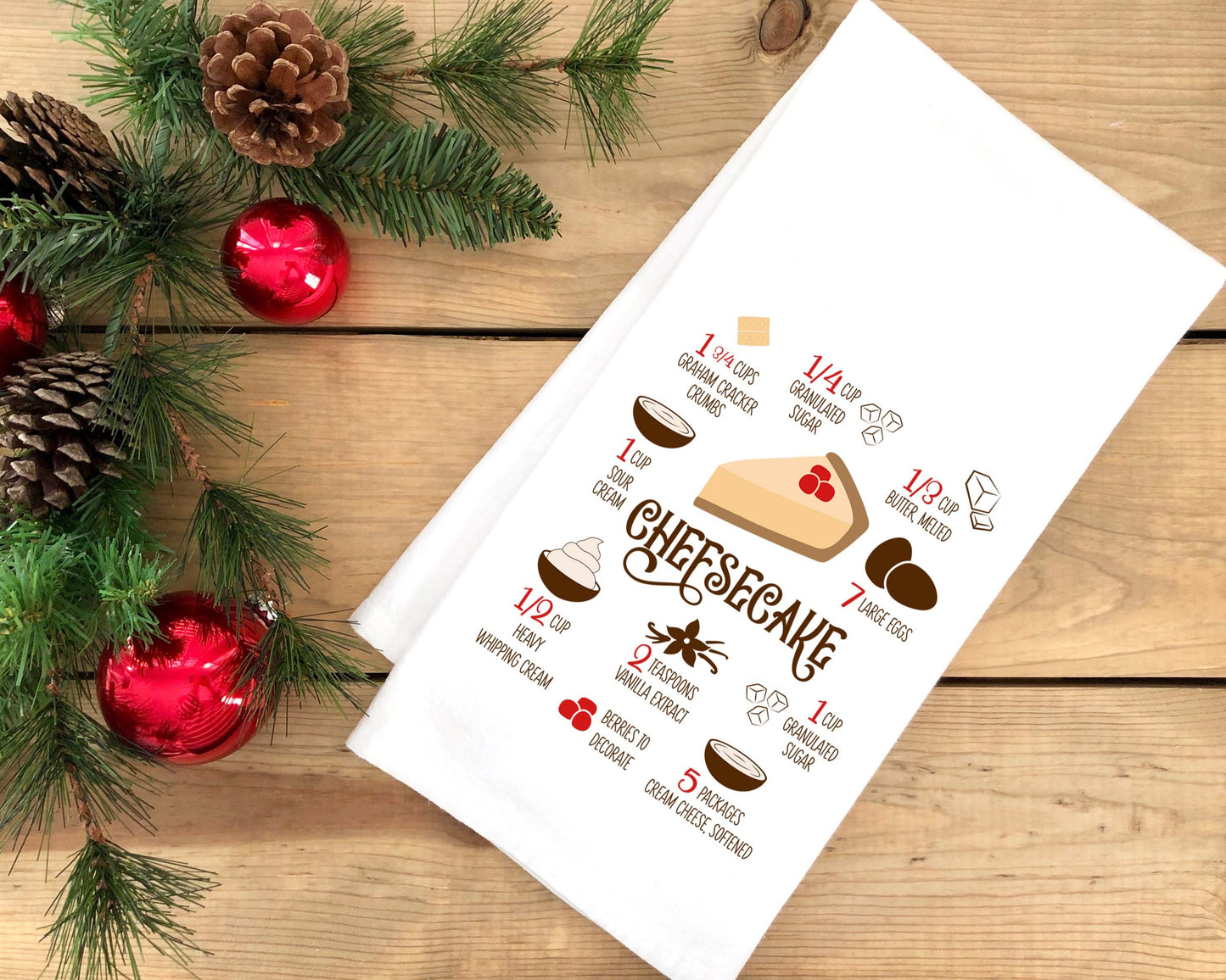Cheesecake Recipe Flour Sack Towel with Hanging Loop Cute Festive Dish Hand Kitchen Decor Holiday Thanksgiving Christmas Decorations Gift