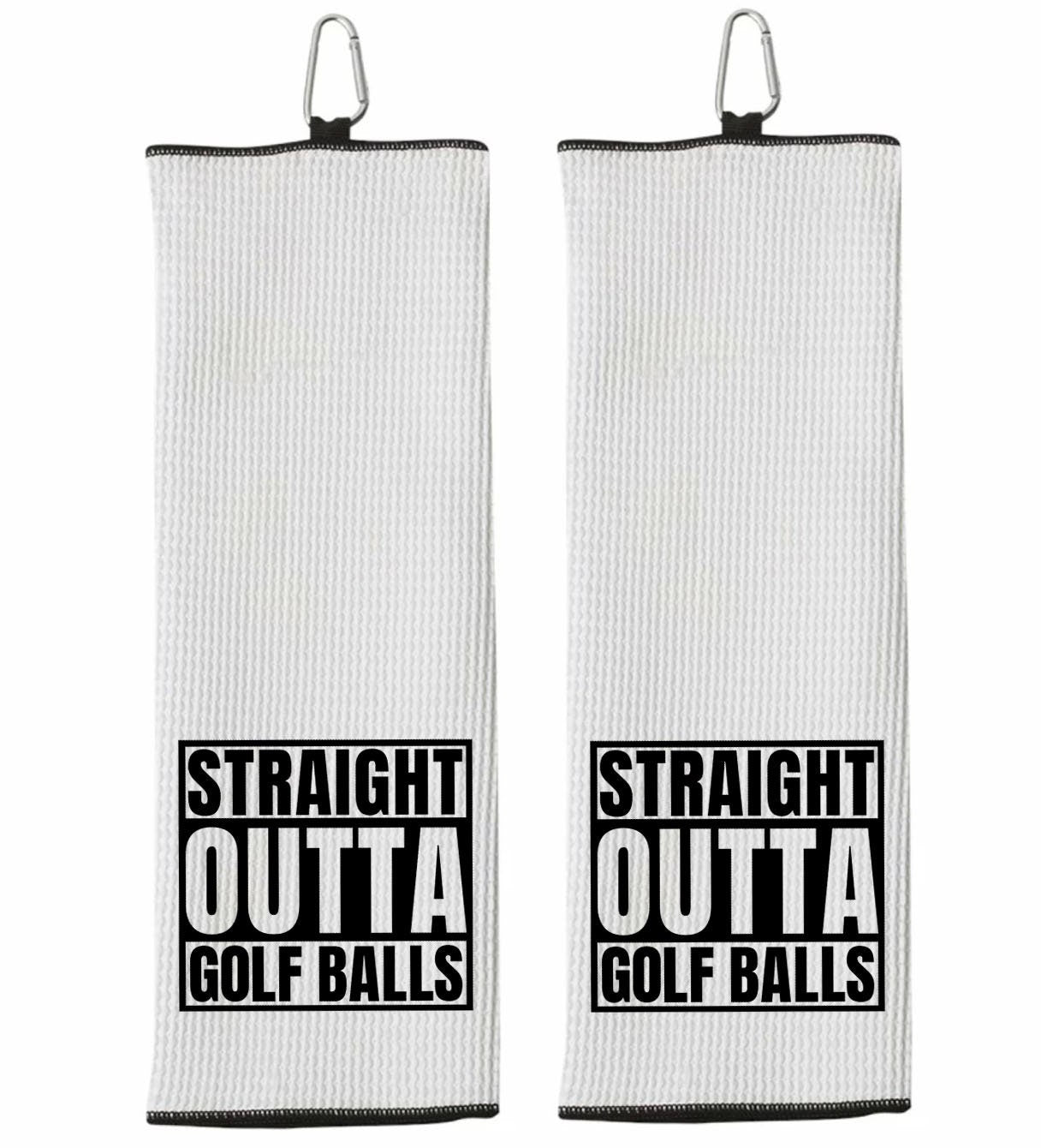 Straight Outta Golf Balls Tri-fold Golf Towel with Clip 100% Microfiber Waffle Weave Black White Funny Birthday Christmas Gift Idea for Men