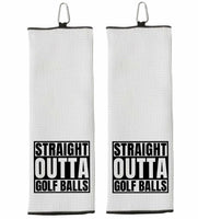 Straight Outta Golf Balls Tri-fold Golf Towel with Clip 100% Microfiber Waffle Weave Black White Funny Birthday Christmas Gift Idea for Men