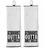 Straight Outta Golf Balls Tri-fold Golf Towel with Clip 100% Microfiber Waffle Weave Black White Funny Birthday Christmas Gift Idea for Men
