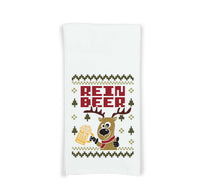 Rein Beer Funny Reindeer Drinking Beer Tea Towel Cute Christmas Flour Sack Kitchen Towel Home Decor Decoration for Men Women
