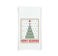 Merry Beermas Tea Towel Cute Blue and Red Flour Sack Kitchen Towel Home Decor Decorations for Beer Lover Men Women
