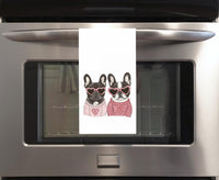 French Bulldogs Wearing Heart Shaped Sunglasses Flour Sack Tea Towel Valentine's Day Birthday Mother's Day Christmas Gift for Frenchie Lover