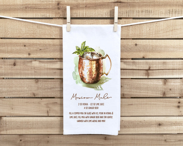 Moscow Mule Flour Sack Kitchen Towel Funny Bar Dish Cloth Cockail Party Hostess Housewarming Birthday Christmas Gift Idea