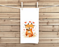 Two Foxes Tea Towel, 27x27 Flour Sack Hand Towel, Valentine's Day Birthday Mother's Day Christmas Gift Idea for Fox Lovers