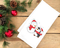 Set of 2 Christmas Penguin Flour Sack Dish Towels Hanging Loop Red Green White Funny Hand Towel Holiday Kitchen Decor Decorations Cute Gift