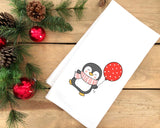 Set of 2 Christmas Penguin Flour Sack Dish Towels Hanging Loop Red Green White Funny Hand Towel Holiday Kitchen Decor Decorations Cute Gift