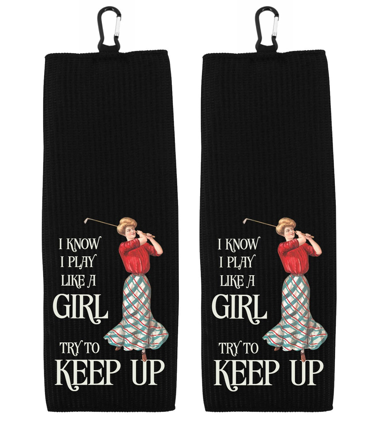 I Know I Play Like a Girl Try to Keep Up Vintage Tri-fold Golf Towel w/ Clip 100% Microfiber Waffle Weave Gift for Women Mom Daughter Friend