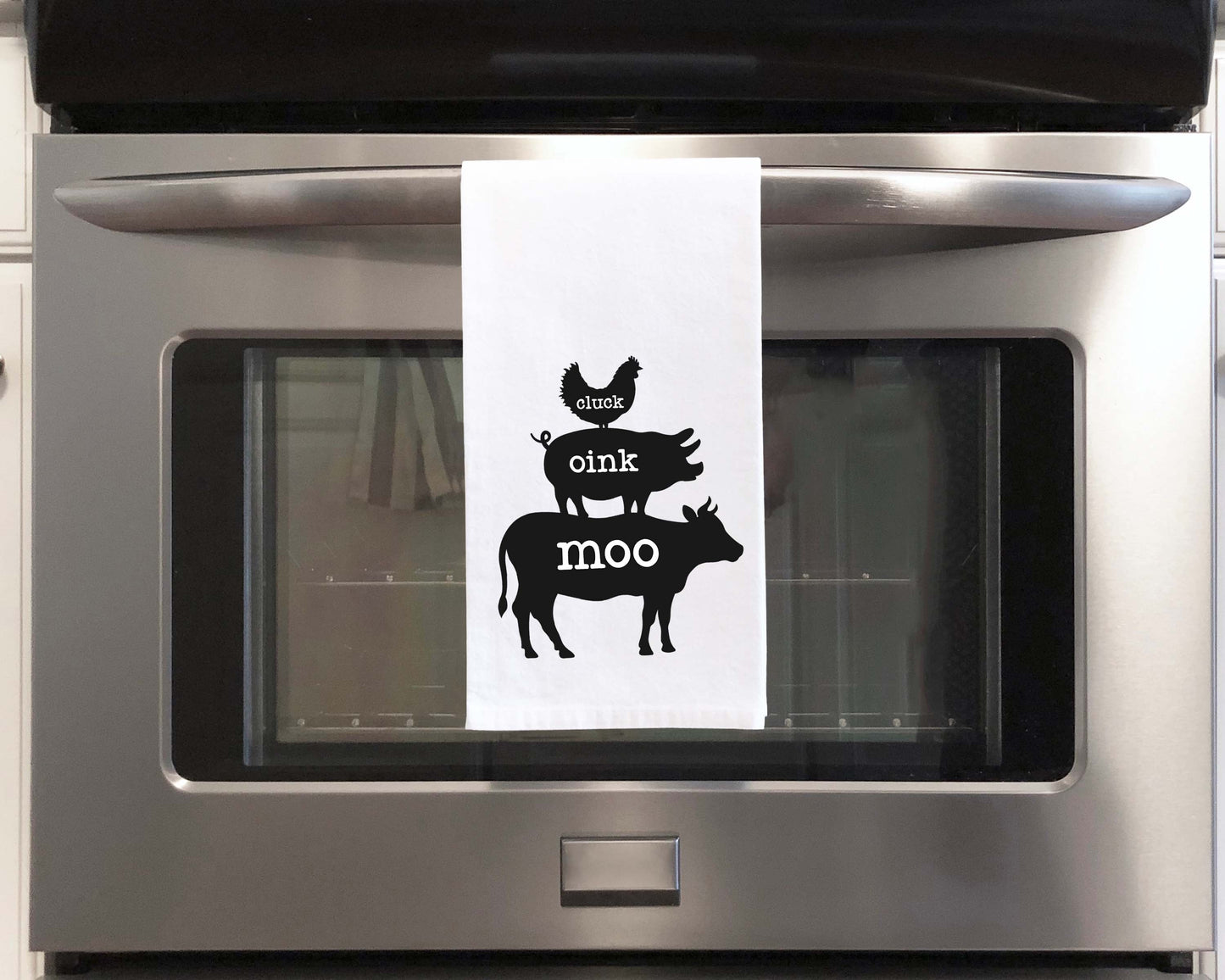 Cluck Oink Moo Flour Sack Towel Funny Pig Kitchen Decor Farmhouse Kitchen Hostess Housewarming Birthday Christmas Gift Idea for Men Women
