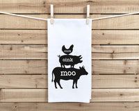 Cluck Oink Moo Flour Sack Towel Funny Pig Kitchen Decor Farmhouse Kitchen Hostess Housewarming Birthday Christmas Gift Idea for Men Women