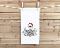 Rock On Santa Skeleton with Christmas Lights Funny Xmas Flour Sack Towel with Hanging Loop Dish Hand Kitchen Bathroom Decorative Decor Gift