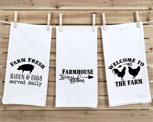 Set of 3 Farmhouse Flour Sack Kitchen Towels Cute Funny Hand Tea Dish Towels Birthday Housewarming Christmas Gift for Women Men Farm Style